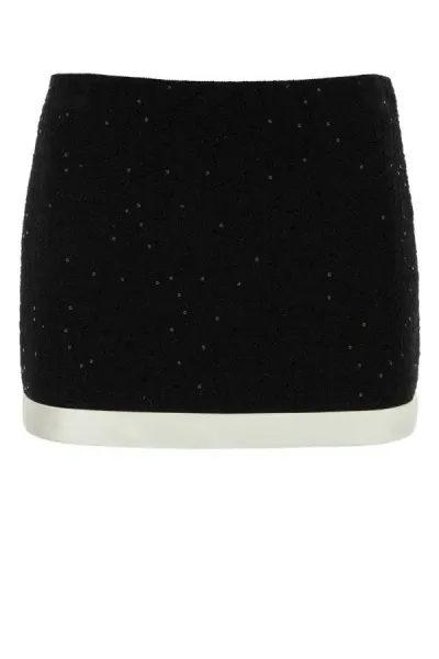 Miu Miu Woman Black Cotton Blend Mini Skirt