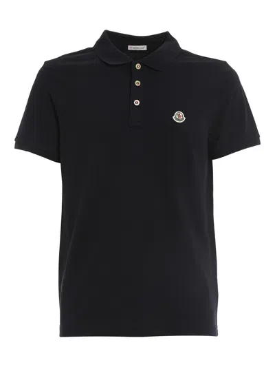 Moncler Logo Patch Cotton Polo Shirt In Black