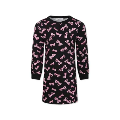 Monnalisa Kids' Black Dress For Girl With Barbie Printed