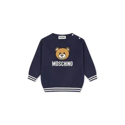 Moschino Blu Sweater For Babykids With Teddy Bear In Blue