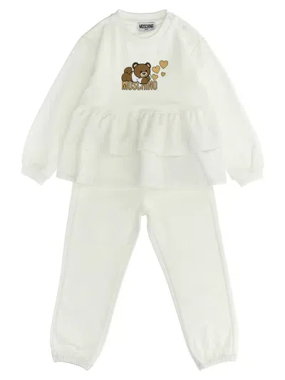 Moschino Kids' Sweatshirt Suit + Logo Print Joggers In White