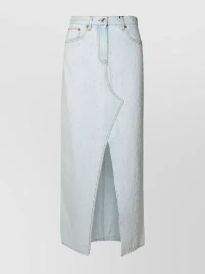 Msgm Cotton Skirt With Back Pockets And Front Slit In Blue