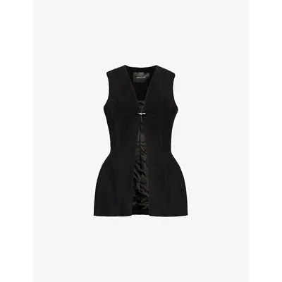 Mugler Womens Black Sleeveless V-neck Crepe Blazer