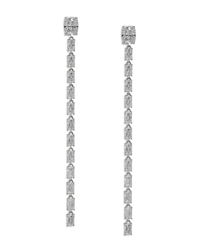 Nadri Cubic Zirconia Linear Drop Earrings In Rhodium Plated In Silver