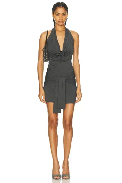 Norma Kamali Neeta Tie Front Mini Dress In Dark Grey