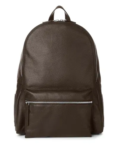 Orciani Brown Calf Leather Micron Backpack In Black