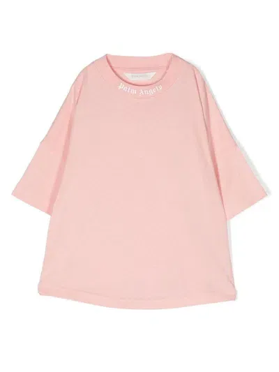 Palm Angels Kids' Logo-print Organic Cotton T-shirt In Pink