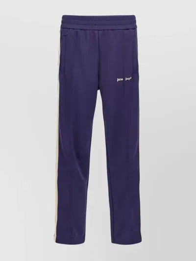 Palm Angels Blue High Waist Pants With Logo Lettering On The Front In Tech Fabric Man In Purple