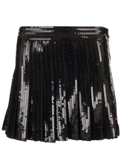 P.a.r.o.s.h . Sequinned Pleated Mini Skirt In Black