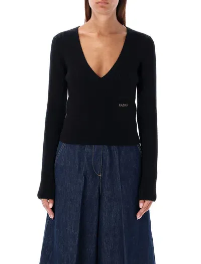 Patou V Neck Knit Patch Logo In Black