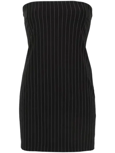 Patrizia Pepe Wide-neck Pinstriped Minidress In Black