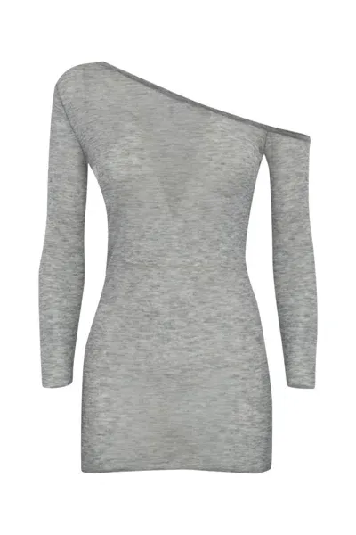 Patrizia Pepe Semi-transparent Wool Sweater In Grigio Melange