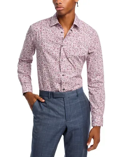 Paul Smith Cotton Floral Print Slim Fit Dress Shirt In Pink