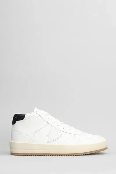 Philippe Model Nice Mid Sneakers In White Leather