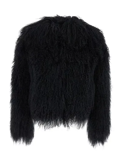 Plain Tibet Fur Short Jacket In Black