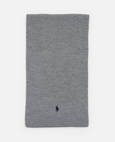 Polo Ralph Lauren Signature Pony Wool Scarf In Gray