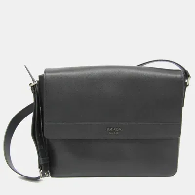 Pre-owned Prada Nero Saffiano Cuir Leather Messenger Bag In Black