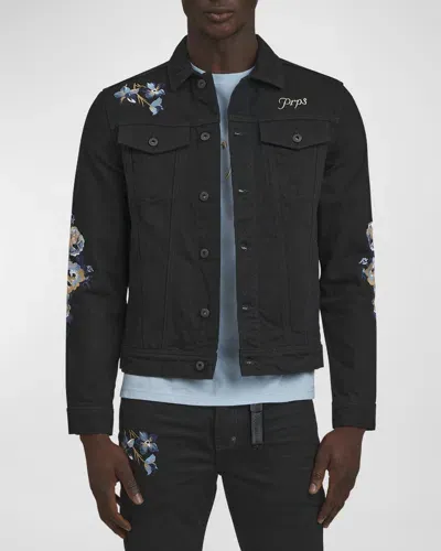 Prps Men's Peony Embroidered Denim Jacket In Black