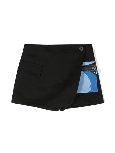 Pucci Kids' Black Shorts-skirt With Printed Pocket