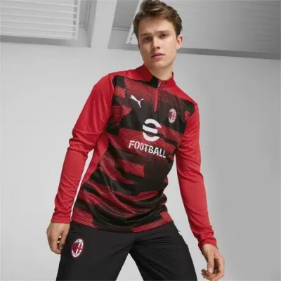 Puma Ac Milan Pre-match Men's Quarter-zip Top In For All Time Red- Black