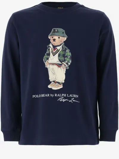 Ralph Lauren Kids' Cotton Polo Bear Sweatshirt In Blue