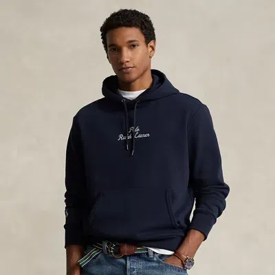 Ralph Lauren Logo Double-knit Hoodie In Blue