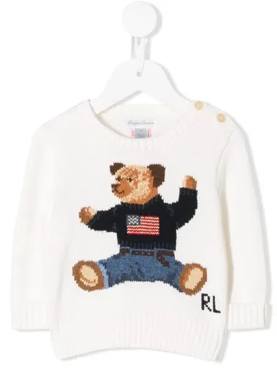 Ralph Lauren Babies' Polo Bear Cotton Sweater In White