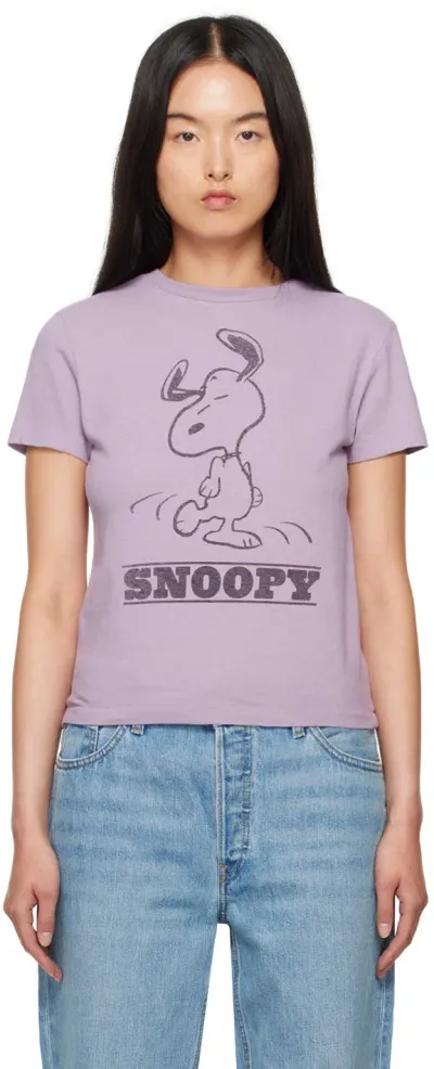 Re/done Purple Snoopy Dancing T-shirt In Lavender