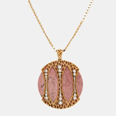 Pre-owned Roberto Cavalli Pink Marble Crystal Gold Tone Necklace