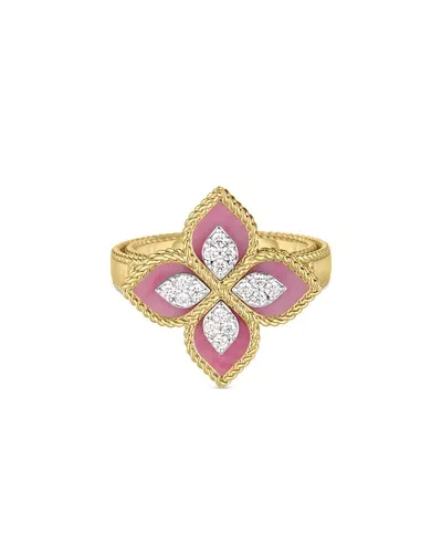 Roberto Coin 18k White & Yellow Gold Venetian Princess Rhodonite & Diamond Flower Ring In Pink/gold