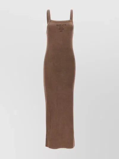 Rotate Birger Christensen Maxi Ribbed Cotton Dress In Brown