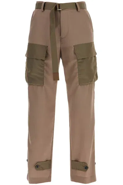 Sacai Pantaloni Cargo Con Inserti In Beige