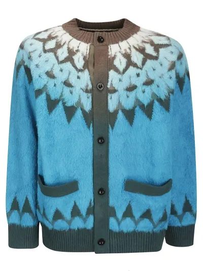 Sacai Jacquard Knit Cardigan In Blue