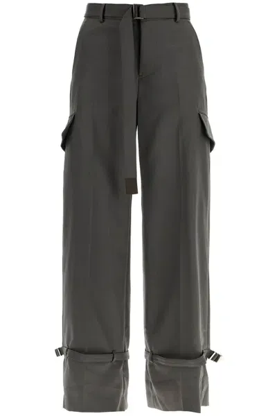 Sacai Pantaloni Cargo In Misto Lana In Neutrals