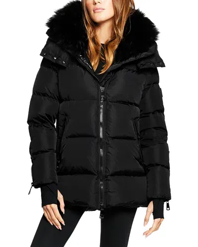 Sam Scarlett Shearling Trim Puffer Coat In Black