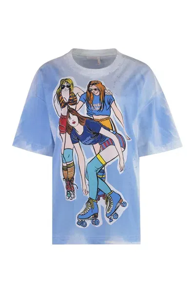 See By Chloé Printed Cotton T-shirt In Blue