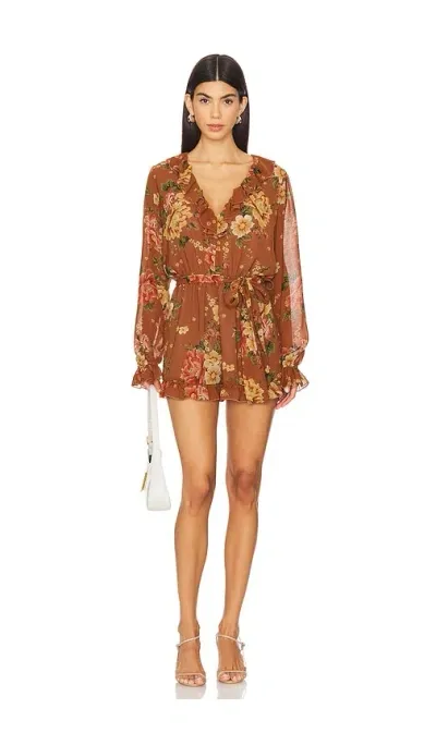 Show Me Your Mumu Raquel Ruffle Romper In Brown