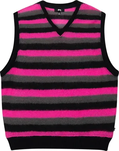 Stussy Men Striped Sweater Vest In Pink