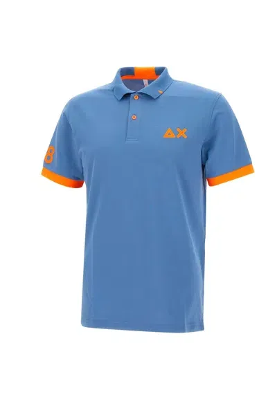 Sun 68 Fluo Logo Cotton Polo Shirt In Avio