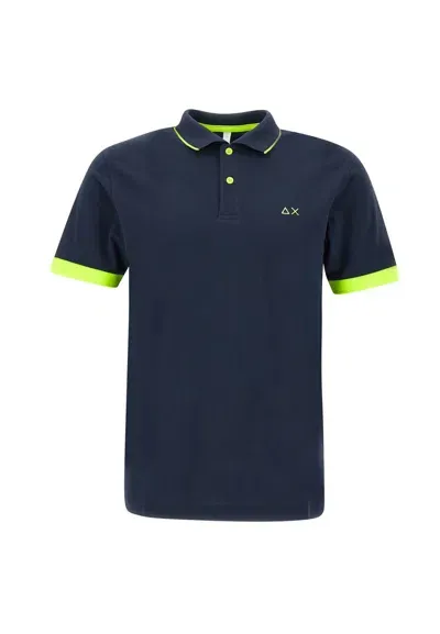 Sun 68 Small Stripe Cotton Polo Shirt In Navy Blue