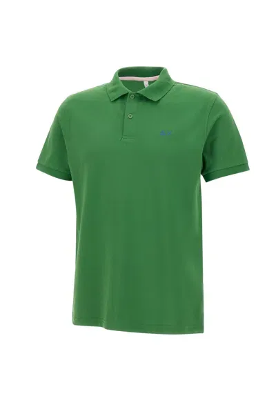 Sun 68 Solid Piquet Cotton Polo Shirt In Verde