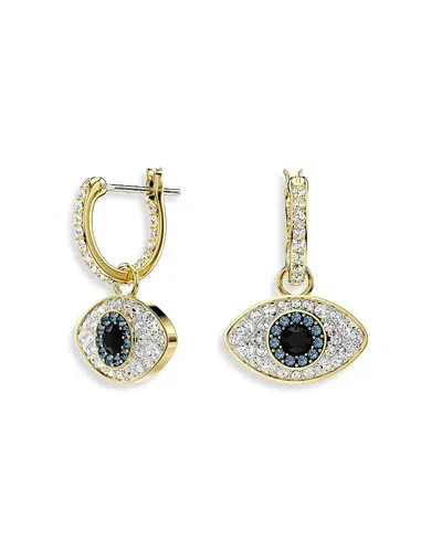 Swarovski Symbolica Crystal Evil Eye Charm Hoop Earrings In Gold Tone In Multi