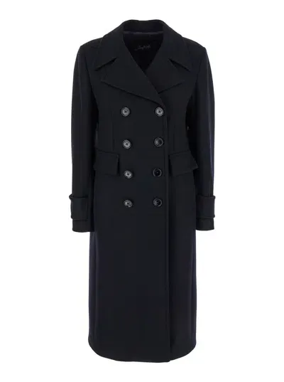 The Seafarer Queen Black Double-breasted Coat With Oversize Notched Revers In Wool Woman