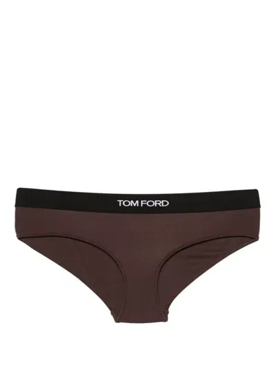 Tom Ford Logo-waist Briefs In Brown