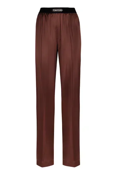 Tom Ford Women's Silk Trousers In Brown