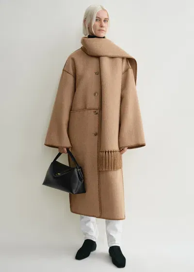 Totême Embroidered Scarf Coat Camel In Brown