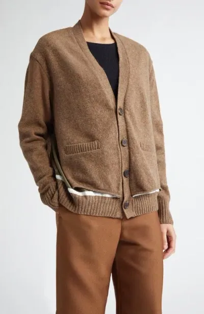 Undercover Spliced Mixed Media Cardigan In Brown