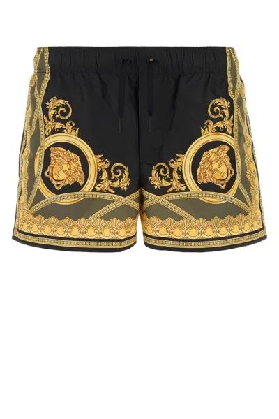 Versace Black Polyester Swimming Shorts In Golden