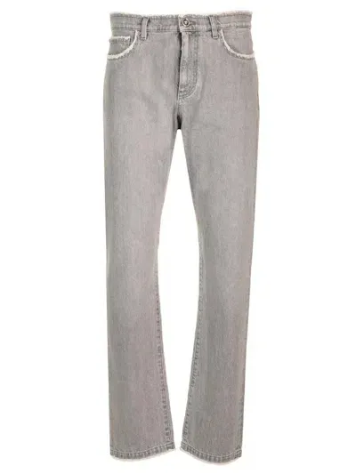 Versace Frayed Jeans In Gray