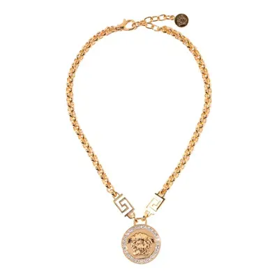 Versace La Medusa Greca Necklace With Crystals In Gold